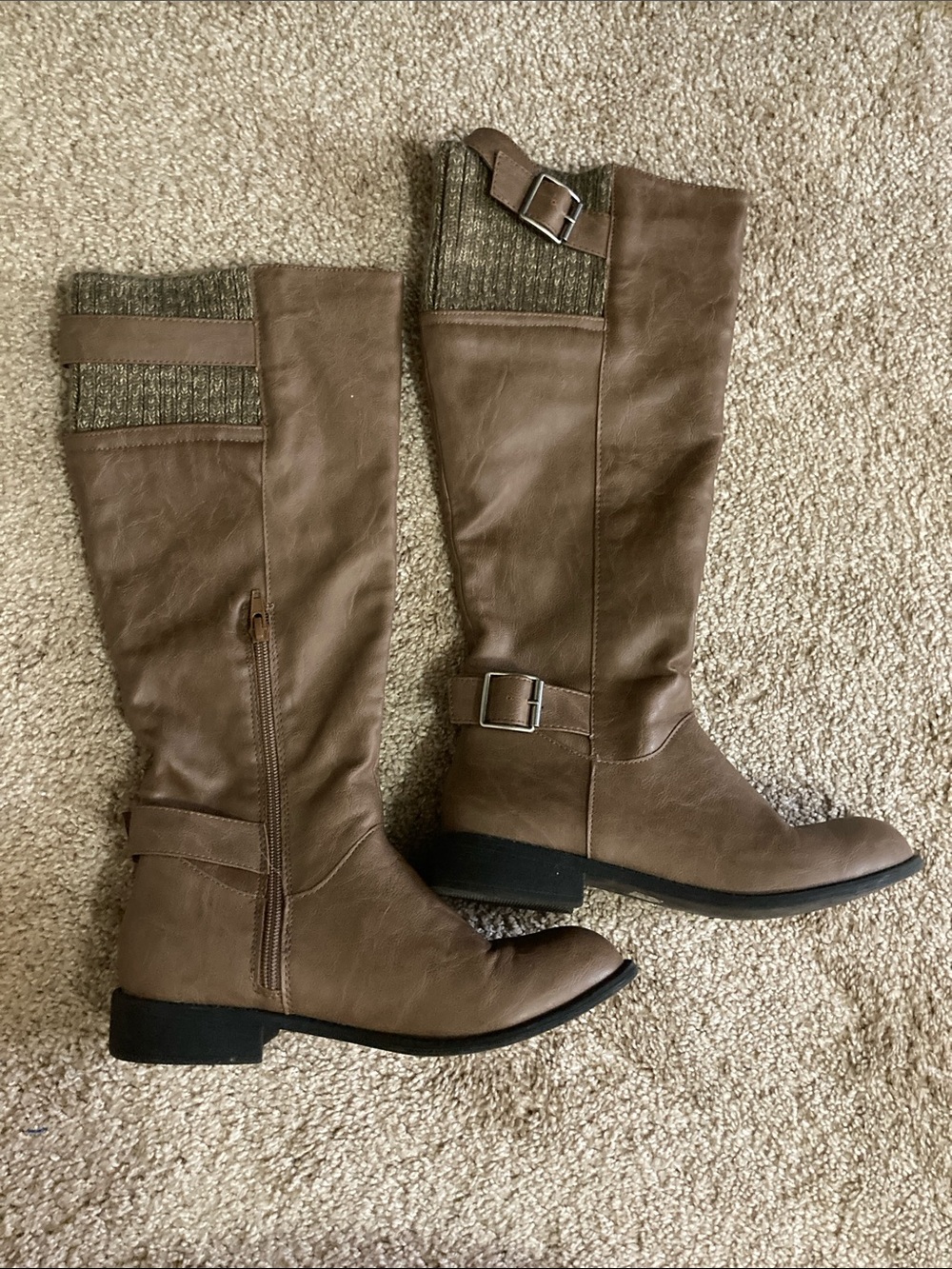 Charlotte Russe Brown Knee-High Riding Boots with Knit Cuff